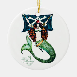 Ornement En Céramique Piratez l'émeraude/or d'ornement de sirène - par