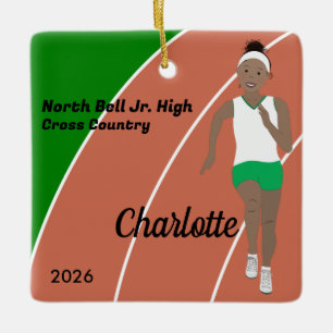 Ornement En Céramique Piste et fille de terrain Cheveux noirs en vert et