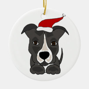 Ornement En Céramique Pitbull gris drôle dans l'art de Noël de casquet