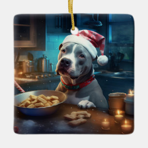 Ornement En Céramique Pitbull Terrier Cookies de Noël