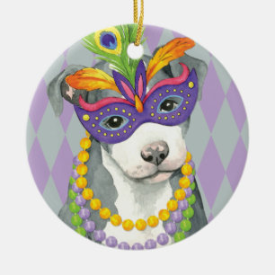 Ornement En Céramique Pitbull Terrier de mardi gras