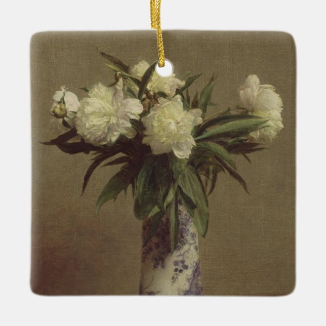 Ornement En Céramique Pivoines dans un vase bleu et blanc (Devant)