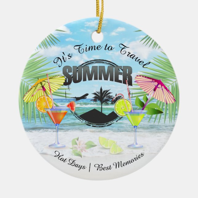 Ornement En Céramique Plage tropicale, vacances d'été | Personnalisé (Devant)