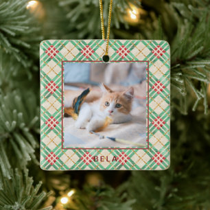 Ornement En Céramique Plaid de Fêtes de Noël Nom d'Animal de Compagnie