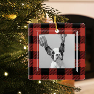 Ornement En Céramique Plaid rouge Buffalo moderne Photo de chien