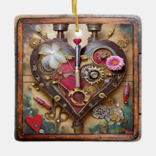 Ornement En Céramique Planche à lèvres Fleurs Coeur Steampunk Series