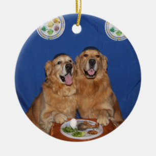 Ornement En Céramique Plat de Seder de pâque de golden retriever