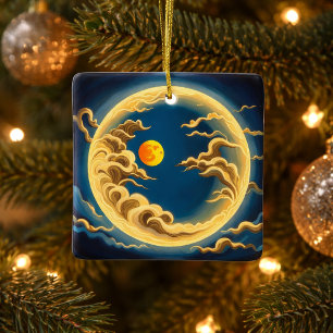 Ornement En Céramique "Pleine lune et nuages Art déco inspirés par le Ja