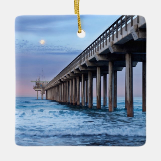 Ornement En Céramique Pleine lune sur la jetée, Californie (Devant)