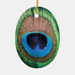 Ornement En Céramique Plume de paon avec l'effet en verre souillé