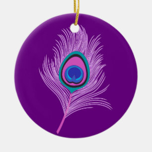 Ornement En Céramique Plumes de paon orchidée sur Amethyst violet