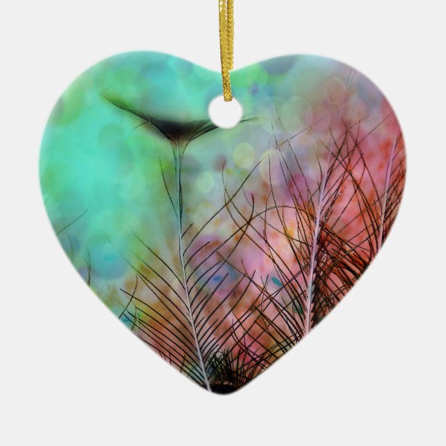 Ornement En Céramique Plumes Pastel Peacock (Devant)