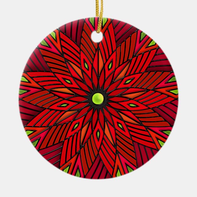 Ornement En Céramique Poinsettia Art Déco Moderne - Arrondi (Personnalis (Devant)
