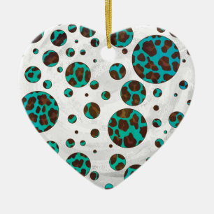 Ornement En Céramique Points Leopard Brown et Turquoise PrintPolka
