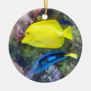 Ornement En Céramique Poisson jaune et bleu Tang