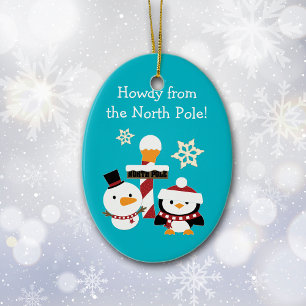 Ornement En Céramique Pôle Nord Penguin Snowman Enfants Noël