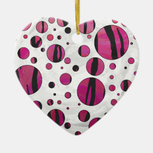 Ornement En Céramique Polka Dot Tiger rose chaud et noir