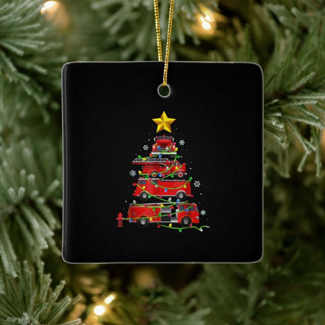 Ornement En Céramique Pompier Camion Arbre de Noël Hommes Femmes (Arbre)