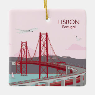 Ornement En Céramique Pont de Lisbonne sur le fleuve Tage au style vinta