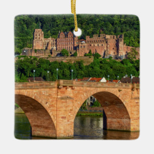 Ornement En Céramique Pont, Neckar et château à Heidelberg, Allemagne