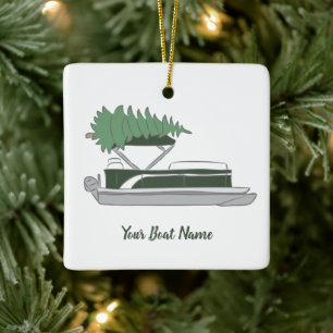Ornement En Céramique Pontoon Boat with Christmas Tree on Top Holiday