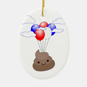 Ornement En Céramique Poo Emoji Voler Avec Ballons