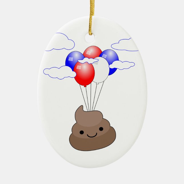 Ornement En Céramique Poo Emoji Voler Avec Ballons (Devant)