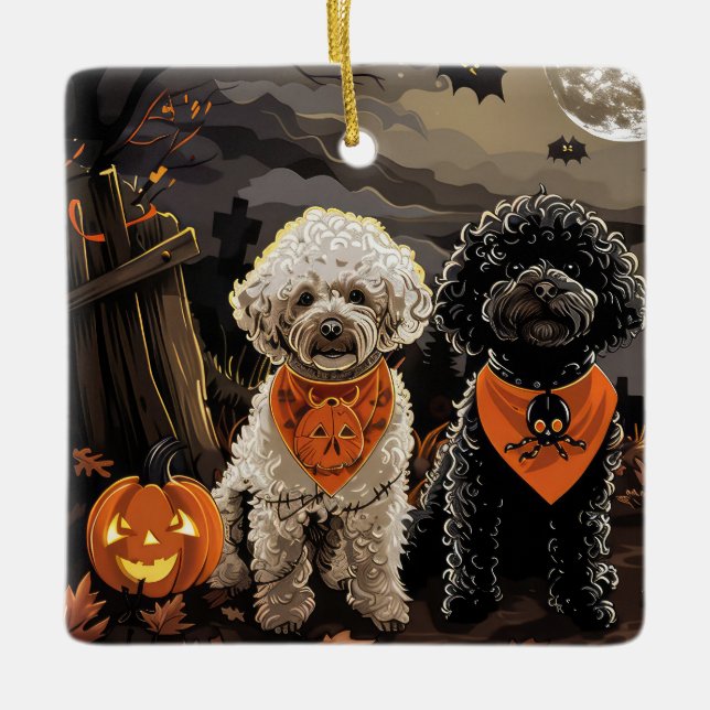 Ornement En Céramique Poodle Halloween Épouvantable (Devant)