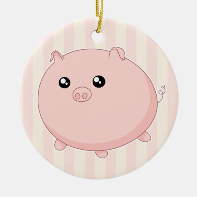 Ornement En Céramique Porc rose potelé mignon de Kawaii (Devant)