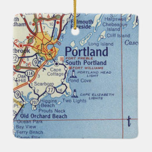 Ornement En Céramique Portland Maine Carte Vintage
