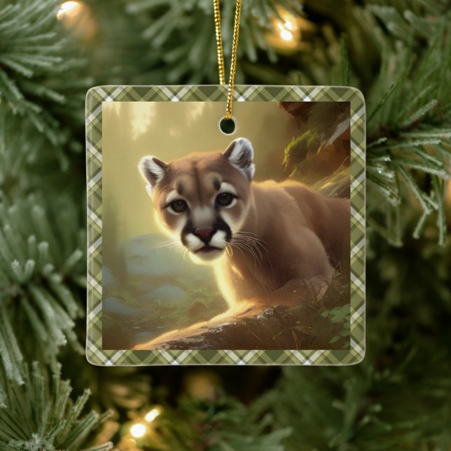 Ornement En Céramique Portrait de jeune cougar Faune Personnalisé (Arbre)