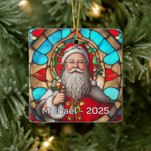 Ornement En Céramique Portrait de Père Noël en verre coloré
