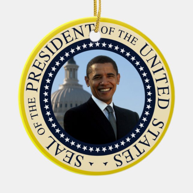 Ornement En Céramique Portrait d'Obama dans le joint présidentiel (Devant)