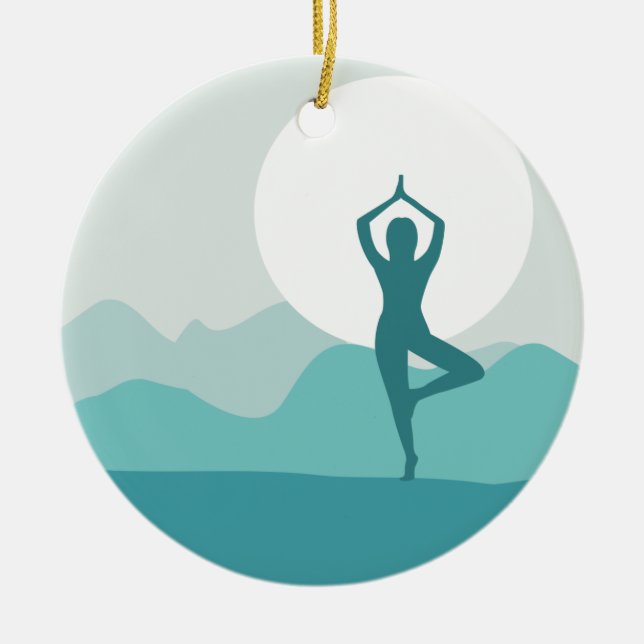 Ornement En Céramique Pose d'arbre de yoga (Devant)