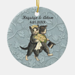 Ornement En Céramique Posh Cats Mariage bleu