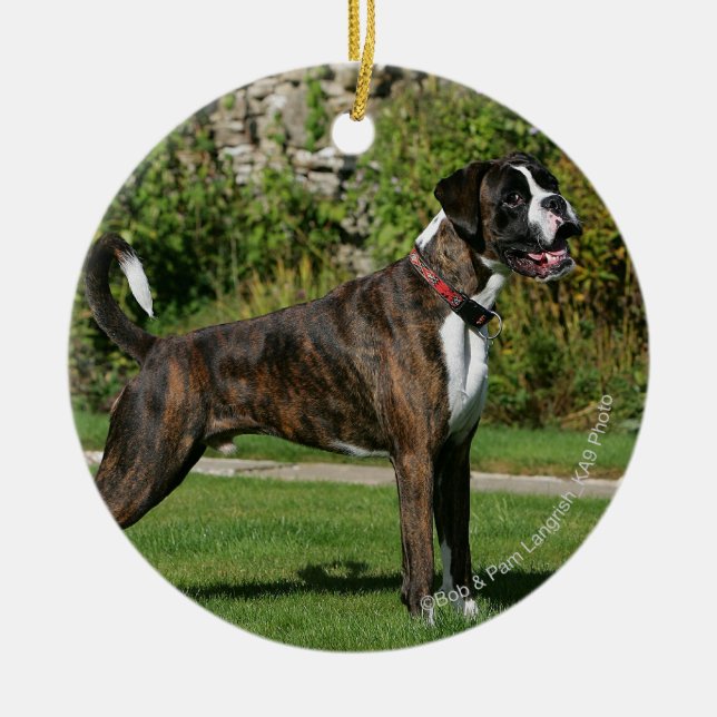 Ornement En Céramique Position Brindle d'exposition canine de boxeur (Devant)