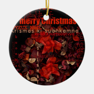 Ornement En Céramique Potpouri World Christmas Navidad Noel text Round O