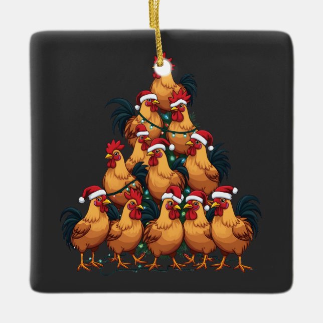 Ornement En Céramique Poulets sapin de Noël Joyeux Noël Funny Noël (Devant)