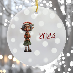 Ornement en céramique pour elfe de Noël grand-mère