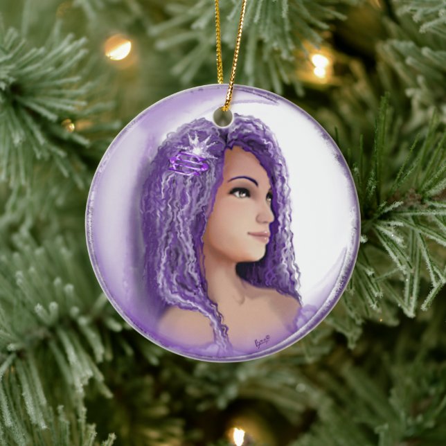 Ornement en céramique pour enfant de lune violette (Arbre)