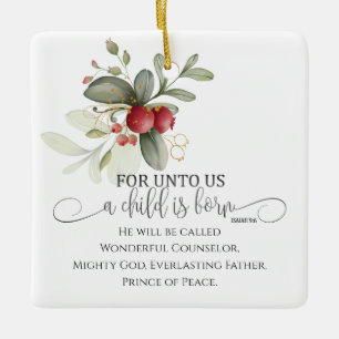 Ornement En Céramique Pour nous un enfant est né Ésaïe 9:6 Bible de Noël