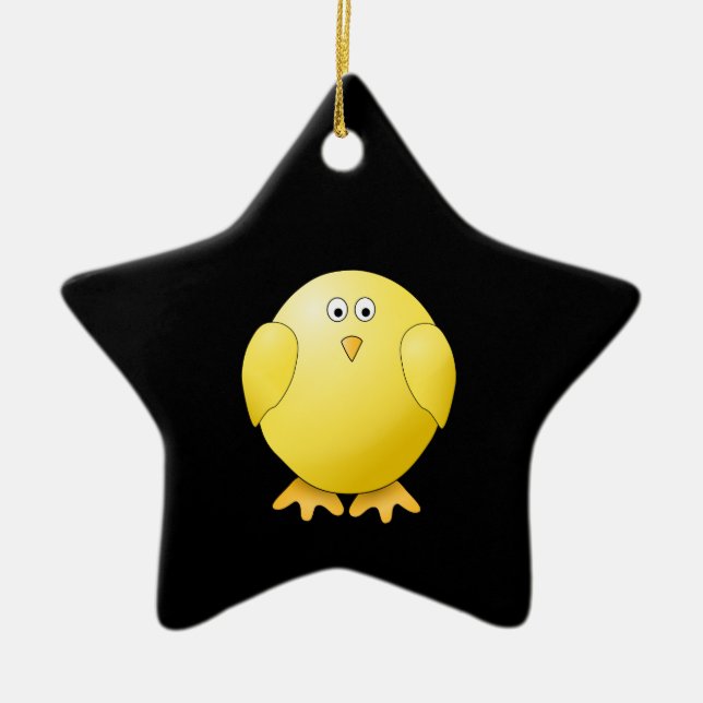Ornement En Céramique Poussin jaune mignon. Petit oiseau sur le noir (Devant)