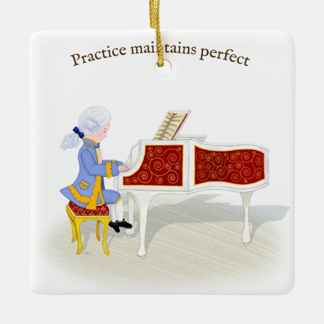 Ornement En Céramique "Pratique Conserve Parfait" Mozart Jouer Piano (Devant)