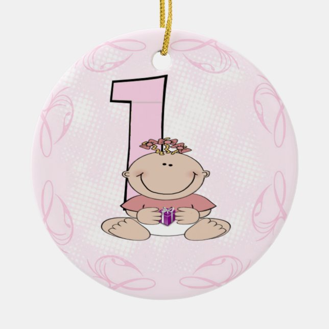 Ornement En Céramique Premier anniversaire de la fille (Devant)