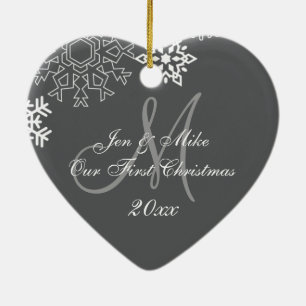 Ornement En Céramique Premier gris de monogramme de l'ornement   de Noël