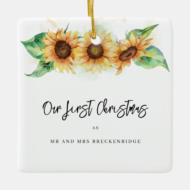 Ornement En Céramique Premier Merci de tournesol de Noël (Devant)
