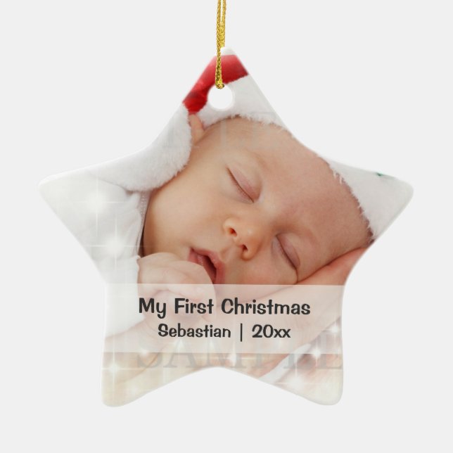Ornement En Céramique Premier Modèle photo personnalisé de Noël du bébé (Devant)