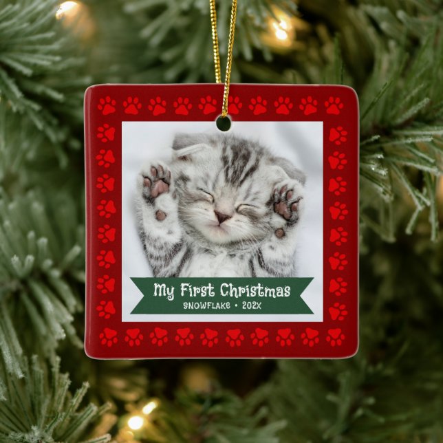 Ornement En Céramique Premier Noël Animal Kitten Photo Patrouilles Rouge (Arbre)