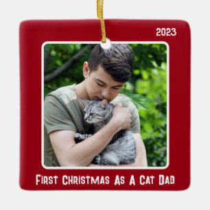 Ornement En Céramique Premier Noël Comme Chat Papa 2 Photo Rouge