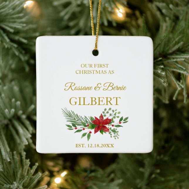 Ornement En Céramique Premier Noël Comme Citation Avec Poinsettias Desig (Arbre)